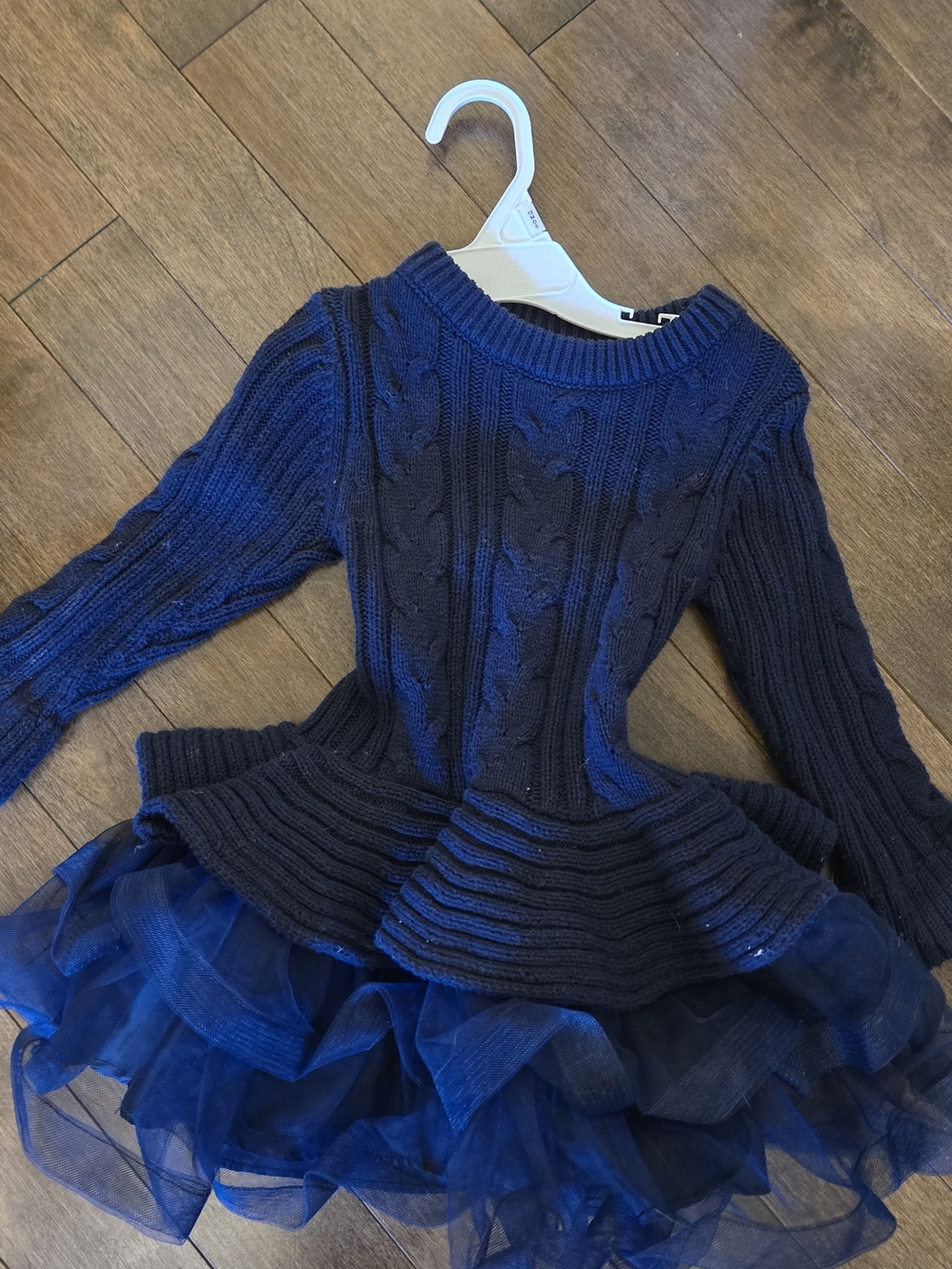 iris & ivy Navy Blue Knit Peplum Tulle Formal Dress